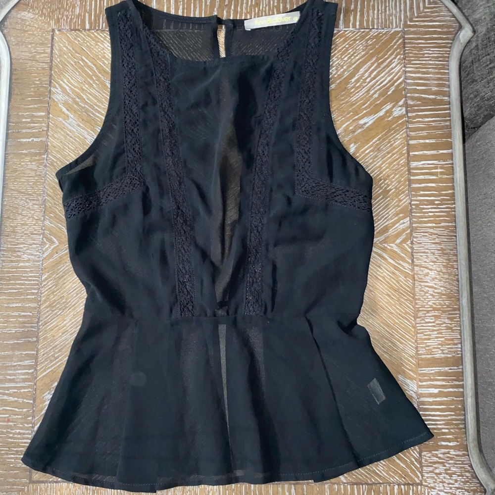 Sheer black open back top